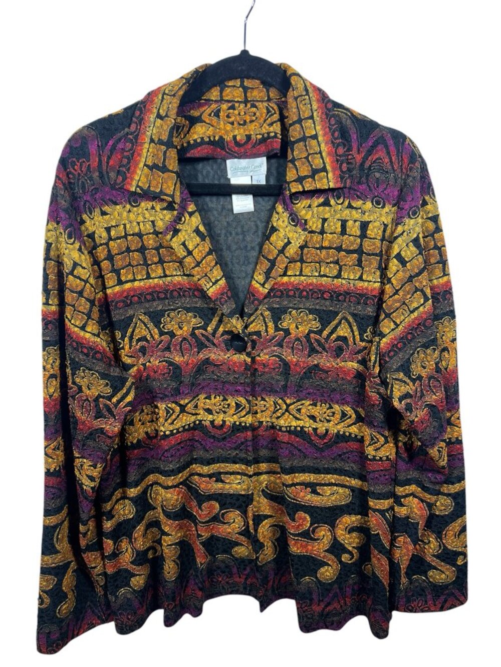 Coldwater Creek Jacket Womens 1X Tapestry Lightweight Artsy Boho Single Button